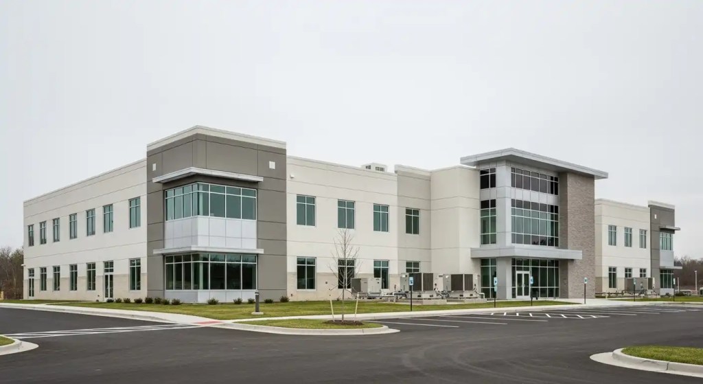 Energy-efficient commercial building in Litchfield designed with high-performance insulation, efficient windows, and modern mechanical systems.