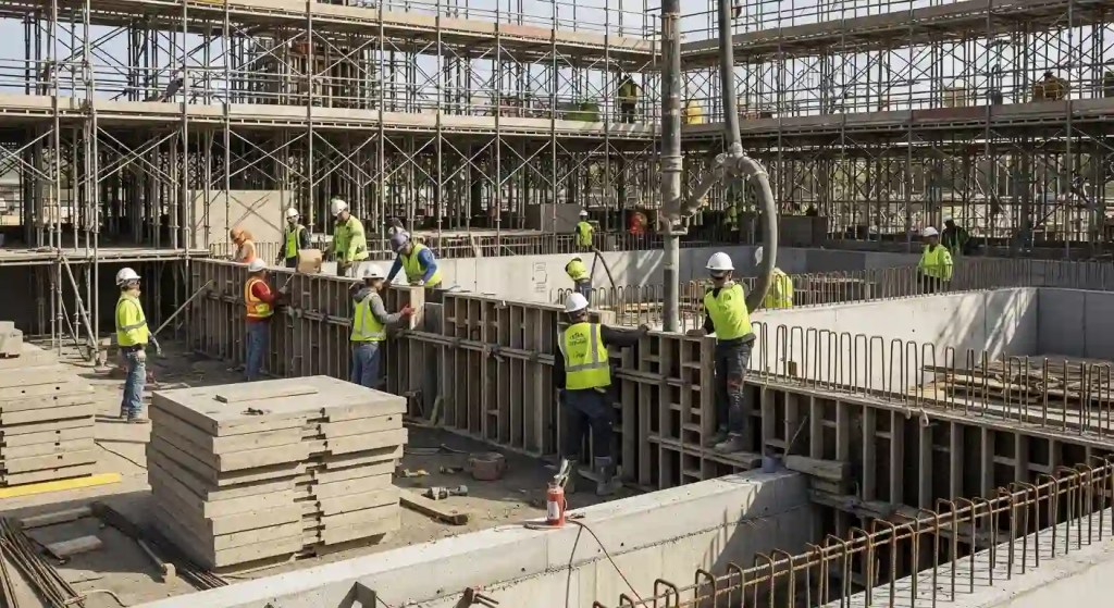 Featured view of a modern building under construction with ICCF walls and composite panels.