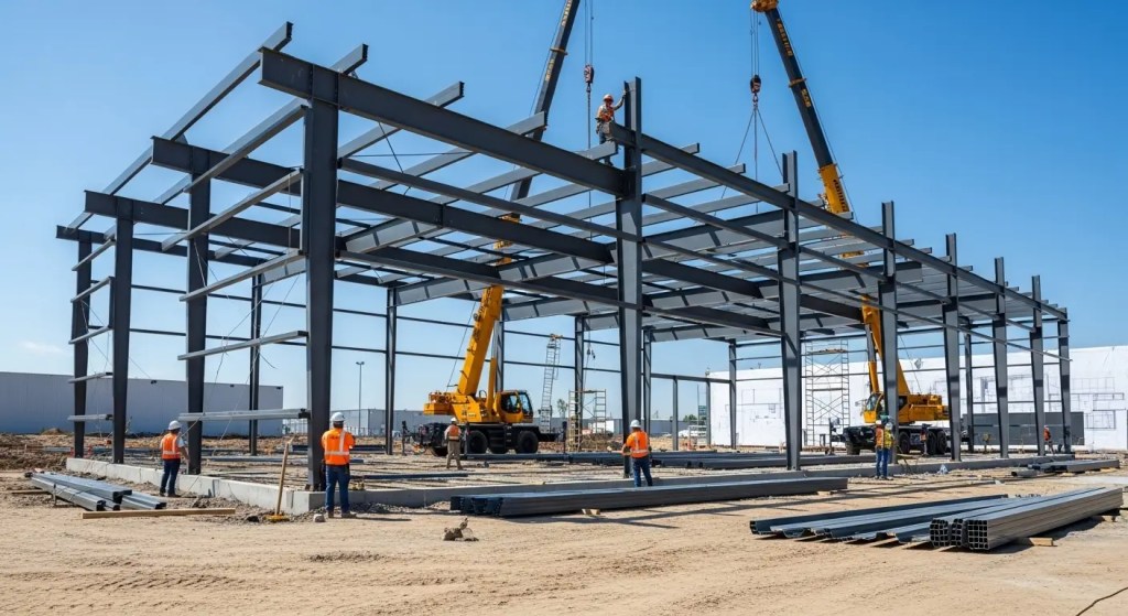 pre-engineered metal building in process