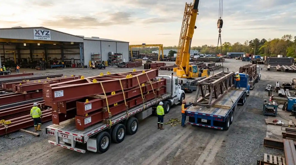 structural fabrication loaded in truck